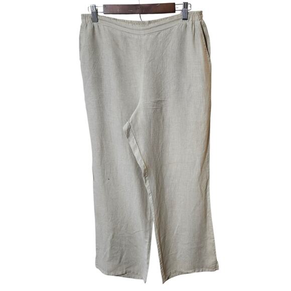 Match Point Made In USA 10O% Linen Cropped Wide Leg Pants Lagenlook Boho L FLAW - Picture 1 of 10